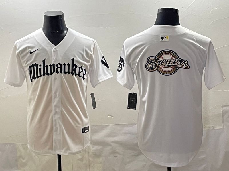 Men 2025 Milwaukee Brewers Blank White Five generations Joint Name Nike MLB Jersey style 03